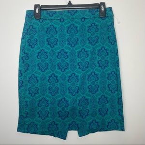 J.CREW The Pencil Skirt Teal and Navy Printed Skirt Size 4